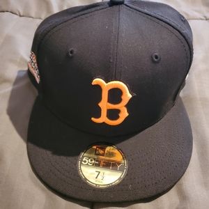 BOSTON RED SOX NEW ERA 59FIFTY HAT 7 1/2 BLACK W ORANGE UV SUMMER POP COLLECTION